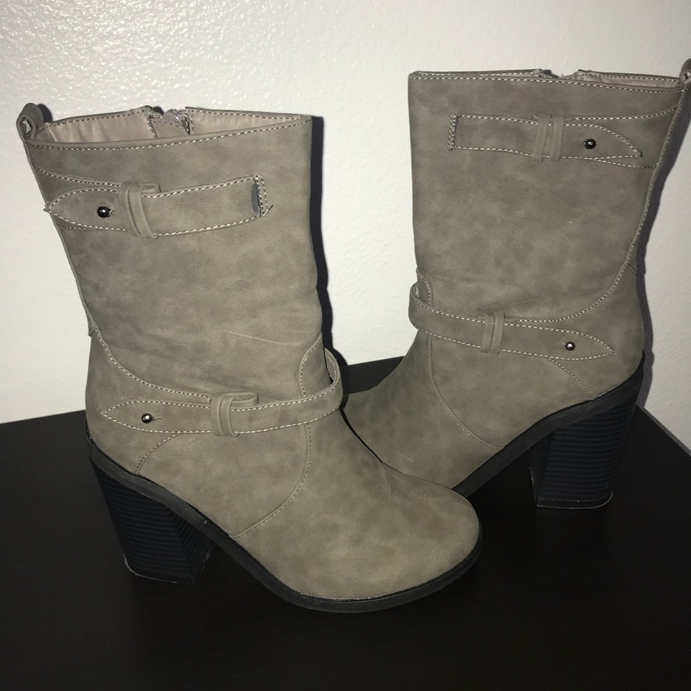 Guess Taupe Mid-Calf Heeled Ankle Boots
